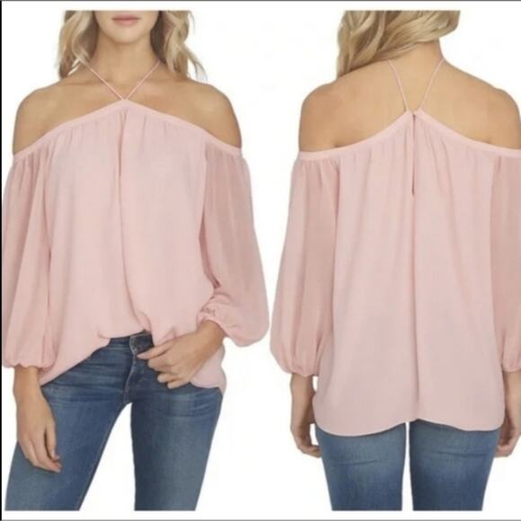 1.State peach ruffled boho blouse, size small, off shoulder with halter straps - Picture 1 of 5